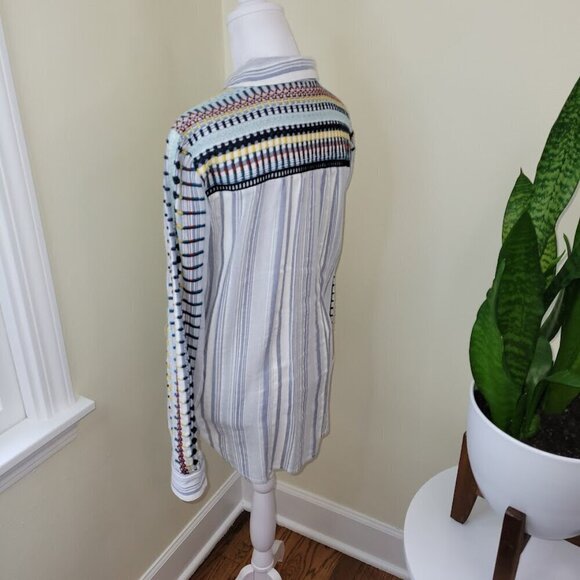 Anthropologie The Cate Classic Button Up Embroidered Stripe Shirt Women's SZ XS - Picture 4 of 13